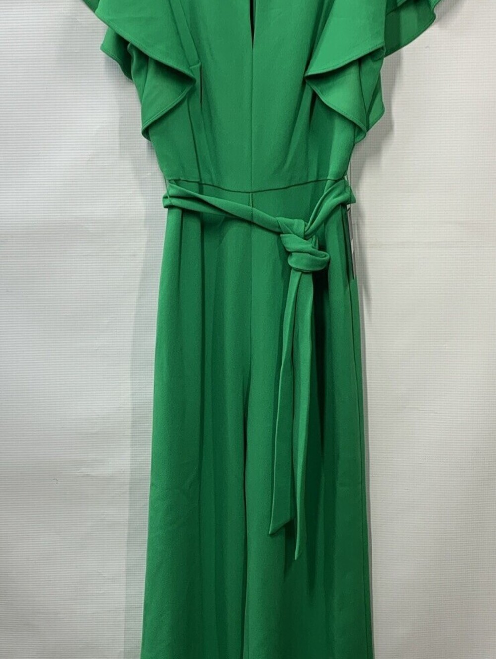 DKNY Womens Navy Flutter Sleeve Keyhole Neck Cropped Jumpsuit Green Size 2P